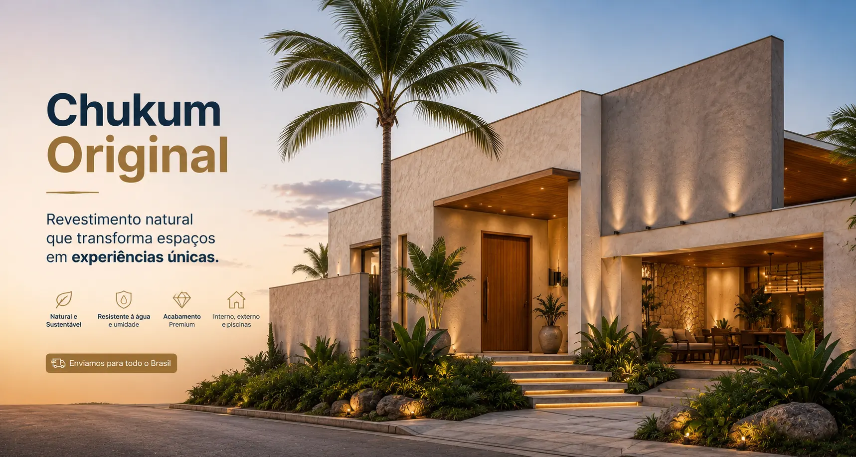 Revestimento natural Chukum Original em projeto residencial contemporâneo